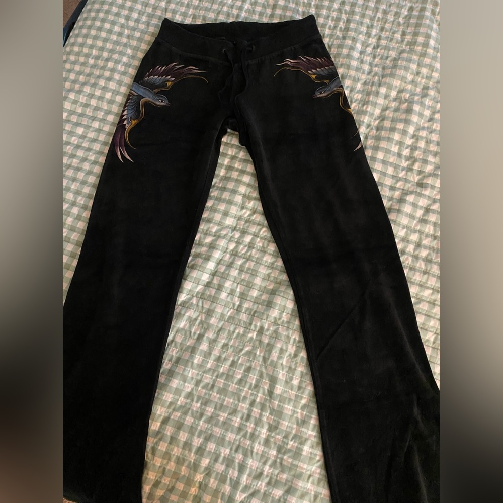 SINFUL WOMEN SWEATPANTS STRAIGHT LEGS LOUNGE PANTS BLACK BIRDS DESIGN SZ SMALL